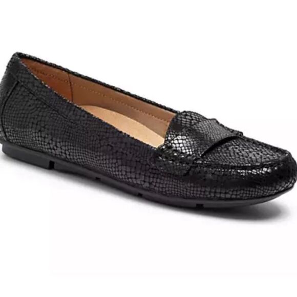 Vionic Larrun Black Snake Print Leather Loafer Shoes Women’s 8 Classic Preppy - Picture 1 of 16
